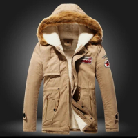 New Fur Collar Hooded Men Winter Jacket Multi-pocket Pilot Coats Male Fleece Army Cargo Flight Mens Jackets Parka Outwear