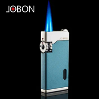 JOBON Metal Portable Windproof Lighter Double Direct Flame Turbo Torch Lighter Transparent Visual Window Creative Men's Gift