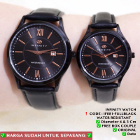 Jam tangan couple anti air water resist Infinity tali kulit leather free box dan baterai IF081 Analo