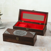 泰國實木首飾盒復古木質耳飾發卡戒指飾品收納盒帶化妝鏡木盒子