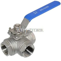 DN25 1" 3 Way Female BSP 304 SS Stainless Steel Type T or L Port Mountin Pad Ball Valve Vinyl Handle WOG1000