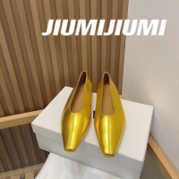 2023 JIUMIJIUII New Hot Sale Retro Genuine Leather Woman Flats Boat Shoes Mules Shoes Single Shoes Pointed-Toe Flats Botas Mujer