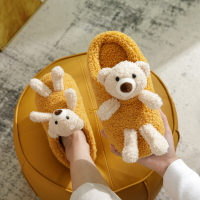小熊棉拖鞋女冬季室內防滑情侶可愛家居親子一家三口包跟家用保暖