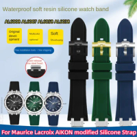 Men's Rubber watchband Stainless steel adapter For MAURICE LACROIX AIKON AI6008 AI6007 AI6038 Watch Modified soft Silicone Strap