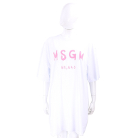 MSGM 塗鴉粉字母白色短袖長版TEE 洋裝