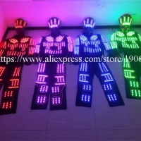 RGB Colorful led Robot Suit EL Cold Wire Super Bright Light Party Costume With Party Mask Luminous Stage Performance Dance Wear