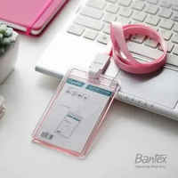 ID card case holder transparant bening Bantex # 8868 potrait lanyard Pink Transparant