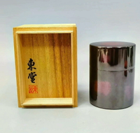日本原裝 東堂造 朱銅 騷紅 茶筒 茶葉罐 此款茶桶