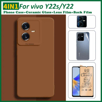 เคสโทรศัพท์, สำหรับ Vivo Y22S, กันกระแทก, เคสโทรศัพท์แบบนิ่ม, พร้อมฟิล์มกระจกนิรภัยเซรามิก, ฟิล์มเลน