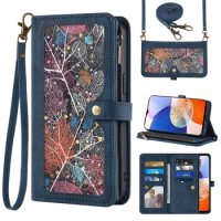 Flip Leather Zipper Pocket Collage Pattern Wallet Multiple Card Slots Phone Cover Suitable For Apple IPhone13 Pro Max Mini ip13