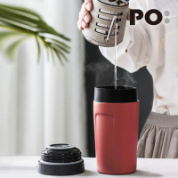 【PO:Selected】丹麥DIY手沖咖啡二件組 (手沖咖啡壺-灰/隨行保溫咖啡杯350ml-紅)