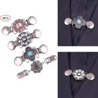 4Pcs DIY Clothing Clips Vintage Metal Flower Cardigan Clasps Cape Shawl Holder Clamps Decorative Duck-Mouth Buckle Garment Craft