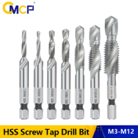 CMCP HSS Screw Thread Metric Tap Drill Bits 1/4" Hex Shank Screw Thread Taps M3 M4 M5 M6 M8 M10 M12 Screw Machine Hand Tool