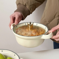 *穆尼生活館*磨砂波點雙耳碗帶蓋雙耳泡面碗創意陶瓷餐具大湯碗