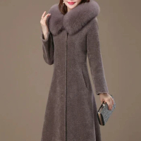 Real Wool Fur Jacket Fox Fur Collar Hooded Fur Coat Women Korean Simple Jackets for Women 2024 Soft Coat Female Casaco Zjt667