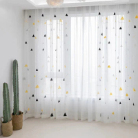 1pc Colorful Triangel Embroidery Style Sheer Curtain，Rod Pocket，Yarn Curtain for Children Bedroom Room，Study，Home Decor
