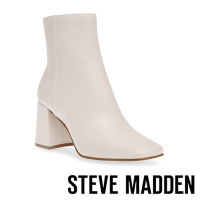 STEVE MADDEN-RESTORE 素面粗跟皮革短靴-米杏色