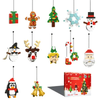 2024 New MOC Christmas Pendant Snowman Elk Santa Claus Xmas Tree Pendants Building Blocks Ornaments Gift Idea Home Decorations