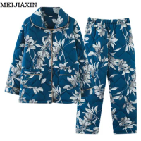Female Winter Warm Pajama Set Sweet Three-layer Thick Cotton Flannel Warm Sleepwear Floral Home Wear Clothes Suit for Women 3XL
