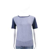 Max Mara-WEEKEND 藍色圓點雪紡拼接短袖棉質T恤