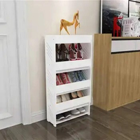 Simple Inclined Plastic Shoe Cabinet Behind The Door Of White Small Ultra-thin Dormitory Shelf Folding Furniture Space Savers HY