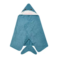 BLÅVINGAD 浴巾附頭兜, 鯊魚形狀/藍灰色, 70x140 公分
