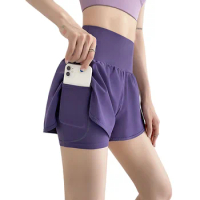 Tennis Shorts Women Pockets Skort Breathable High Waist Shorts Female Sport Yoga Running Sports Golf Solid Color Short