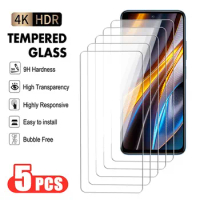 5Pcs Anti-Burst Tempered Glass For Xiaomi Poco NFC X5 X4GT Screen Protector POCO M3 M4 M5 F3 F4 F5 Pro Protective Glass Film