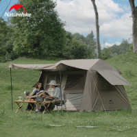 Naturehike Village 6.0 Ridge Quick Open Tent Titanium Black Glue 4-6 Person Camping Hut Tent Outdoor Picnic Rainproof Brown Tent