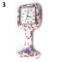 Women\'s Silicone Square Nurse Watch Clip on Brooch Pocket Quartz Movement Watch Newly Printed Style Hanging Quartz Pocket W
