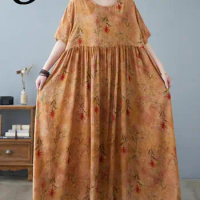 Oladivi Muslimah Abaya Jubah Large Size Woman Robe &amp; Jubah 2022 Summer Fashion Print Casual Loose Oversized Long Dress Robe 9125