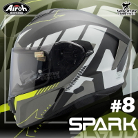 Airoh安全帽 SPARK #8 消光黑灰 彩繪 全罩帽 內置墨鏡 內鏡 耳機槽 雙D扣 內襯可拆 全罩 耀瑪騎士