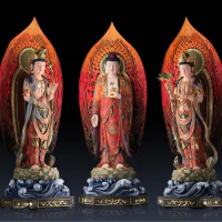 103 cm Chinese Art Deco Brass painted Guanyin Shakyamuni Kwan-yin Buddha sculpture Decoration Home Furnishings Gift Statue sets