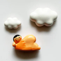 White clouds under the hot spring doll cute cartoon creative resin refrigerator sticker refrigerator decoration magnet