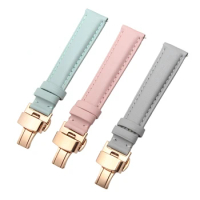 8888Genuine Leather Watch Band Women's Butterfly Clasp Fit Casio Amani Coach VH Bee 12 14 16mm