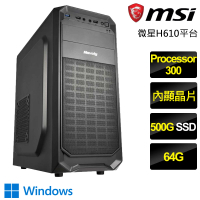 【微星平台】Processor雙核 Win11P{倚窗聽雨}文書電腦(Processor-300/H610/64G/500GB)