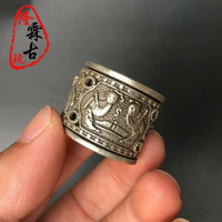 復古苗銀清代白銅扳指男款雙層可轉動藏銀戒指 古玩老銀飾品收藏