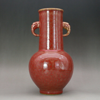清康熙美人醉釉豇豆紅釉象耳花瓶 古董古玩陶瓷器仿古老貨收藏品