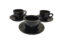 cangkir dan tatakan hitam List emas isi 6 pcs cup & saucer lucky stoneware