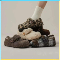FF 𝐁𝐥𝐚𝐮𝐞𝐁𝐥𝐮𝐦𝐞🦋 Donkey shoes 🐻Giày lông ấm nữ khóa cài nút gỗ mềm nhẹ