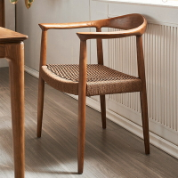 實木餐椅美式辦公椅靠背椅休閒咖啡椅子牛皮紙繩坐墊餐椅 全館免運