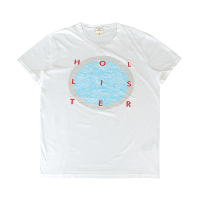 展示品HOLLISTER紅字LOGO流體紋印花棉混紡短袖T恤(男款/白)