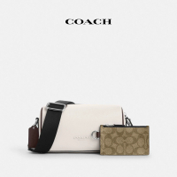 【COACH】蔻馳官方直營 AXEL經典Logo撞色斜背包-粉筆白色/棕黃色/楓棕色(CU195)