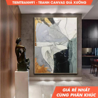 Tranh treo tường, Large Original Abstract Painting,Beige Painting Gray Painting, Minimalist Abstract