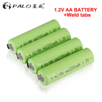 PALO 1.2V AA rechargeable battery 2200mah NI-MH cell Green shell with welding tabs for Philips electric shaver razor toothbrush