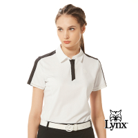【Lynx Golf】korea 女款韓國進口商品沖孔造型山貓膠標花運動風短袖POLO衫-黑色