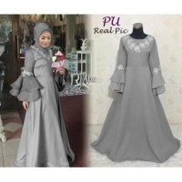 4836 Baju dress wanita abu abu grey maxidress pesta elegant murah 6080