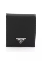 Prada Pre-Loved Prada TESSUTO＋SAFFIAN Bi-fold wallet Nylon Saffiano leather black