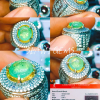 CINCIN EMARALD BERYL (ZAMRUD) RUSSIA RING SILVER MICROSETTING TAPPER PLUS MEMO LOG IN LAB