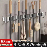 Broom Hook Holder Wall Mount Mop Organizer Holder Stainless Steel Storage Hook Kitchen Bathroom Orga